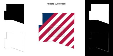 Ilustración de Condado de Pueblo (Colorado) esquema mapa conjunto - Imagen libre de derechos