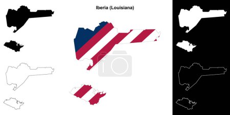 Conjunto de mapas del contorno de la parroquia Iberia (Luisiana)