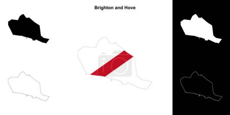 Brighton and Hove blank outline map set