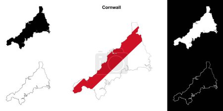 Cornwall contorno en blanco mapa conjunto