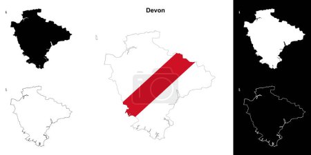 Illustration for Devon blank outline map set - Royalty Free Image