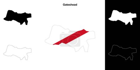 Illustration for Gateshead blank outline map set - Royalty Free Image