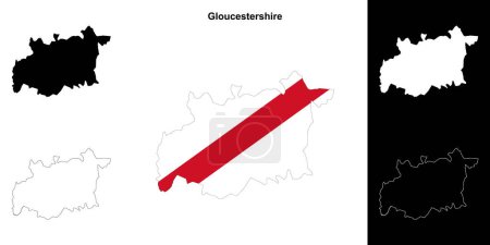 Gloucestershire en blanco esquema mapa conjunto