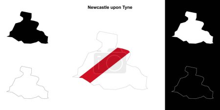 Newcastle upon Tyne blank outline map set