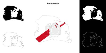 Portsmouth en blanco esquema mapa conjunto
