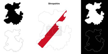 Téléchargez les illustrations : Shropshire blanc contour carte ensemble - en licence libre de droit