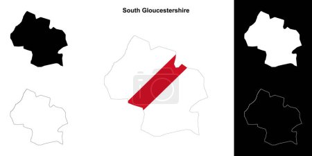 Sur Gloucestershire contorno en blanco mapa conjunto