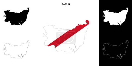 Suffolk en blanco esquema mapa conjunto
