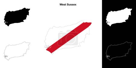 West Sussex blank outline map set