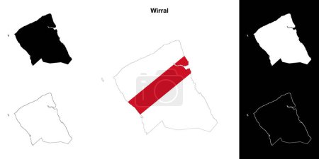Wirral blank outline map set