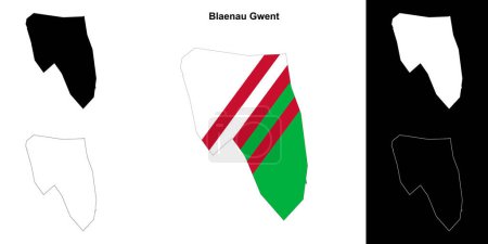 Illustration for Blaenau Gwent blank outline map set - Royalty Free Image