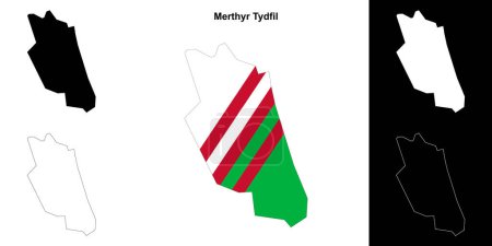 Merthyr Tydfil en blanco esquema mapa conjunto