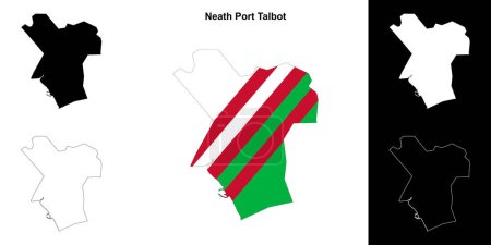 Neath Port Talbot blank outline map set