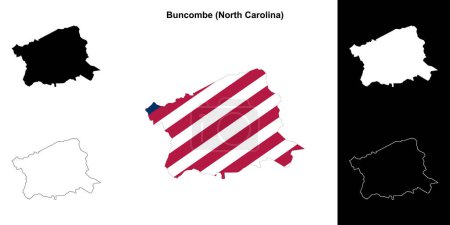 Buncombe County (North Carolina) umrissenes Kartenset