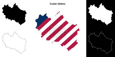 Ilustración de Conjunto de mapas de esquema del Condado de Custer (Idaho) - Imagen libre de derechos