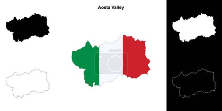 Aosta Valley en blanco esquema mapa conjunto