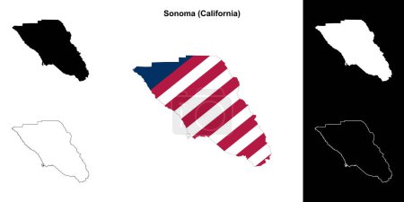 Illustration for Sonoma County (California) outline map set - Royalty Free Image