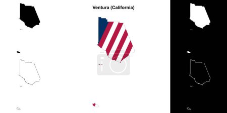 Ilustración de Conjunto de mapas de contorno del Condado de Ventura (California) - Imagen libre de derechos