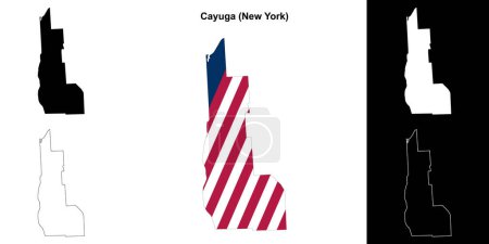 Illustration for Cayuga County (New York) outline map set - Royalty Free Image
