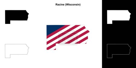 Téléchargez les illustrations : Racine County (Wisconsin) outline map set - en licence libre de droit
