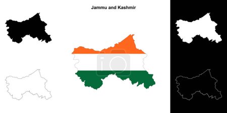 Jammu and Kashmir state outline map set