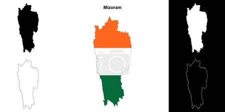 Mizoram state outline map set