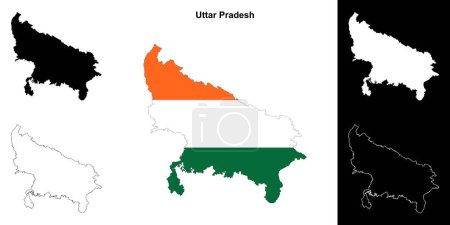Uttar Pradesh state outline map set