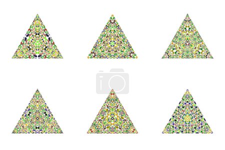 Illustration for Geometrical floral triangle symbol set - ornamental abstract triangular vector element from curved shapes - Royalty Free Image