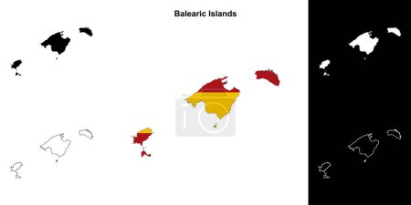 Balearic Islands blank outline map set