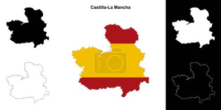 Castilla-La Mancha blank outline map set