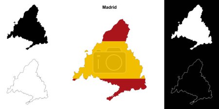 Madrid blank outline map set