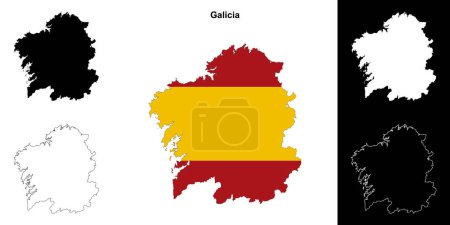 Galicia contorno en blanco mapa conjunto