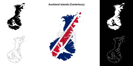 Auckland islands blank outline map set