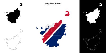 Antipoden Inseln leere Umrisse Karte gesetzt