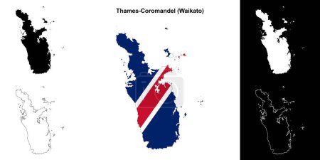 Thames-Coromandel-Kartenset mit leeren Umrissen