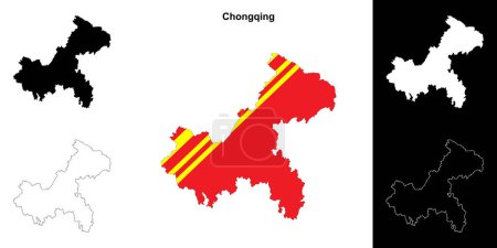 Chongqing province outline map set