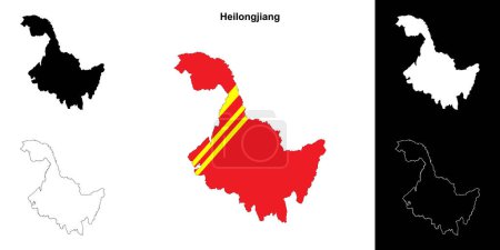Illustration for Heilongjiang province outline map set - Royalty Free Image