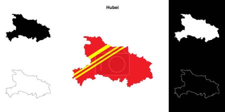 Hubei province outline map set