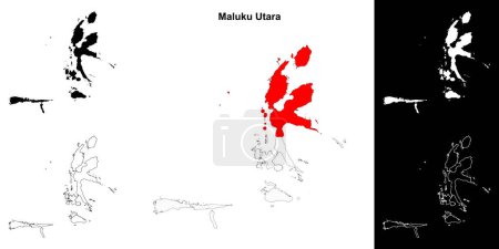Maluku Utara province outline map set