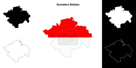Sumatera Selatan province outline map set