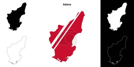 Adana province outline map set