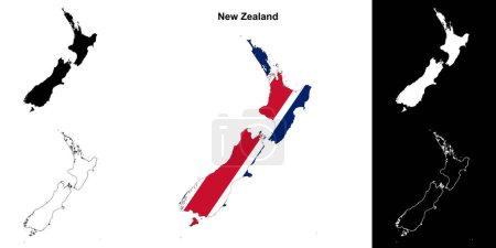 Nouvelle-Zélande blanc contour carte ensemble