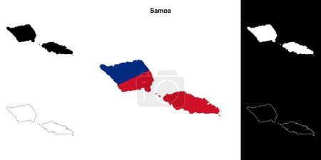 Samoa contorno en blanco mapa conjunto