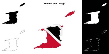 Trinidad and Tobago blank outline map set