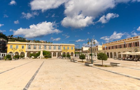 Photo for Wide angle shot of a beautiful Dionysios Solomos Square against blue sky in the island of Zakynthos, Greece - Royalty Free Image