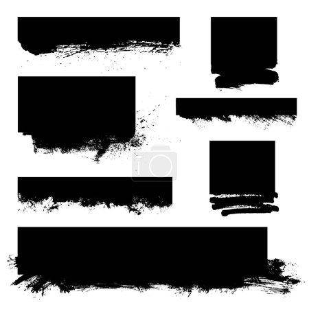 Illustration for Vector grunge post stamps collection, black shape grunge banners. - Royalty Free Image