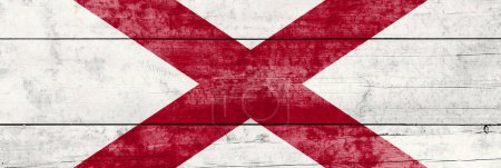 Photo for Alabama State flag on a wooden surface. Banner of the grunge Alabama State flag. - Royalty Free Image