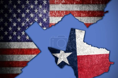 Téléchargez les photos : Sortie Texas. Le Texas se distingue des États-Unis. Le territoire du Texas est désigné par le drapeau de l'État. Texas identité distincte aux États-Unis. Concept textuel - en image libre de droit