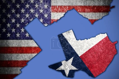 Téléchargez les photos : Sortie Texas. Le Texas se distingue des États-Unis. Le territoire du Texas est désigné par le drapeau de l'État. Texas identité distincte aux États-Unis. Concept textuel - en image libre de droit