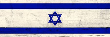 Photo for Israel flag on a wooden surface. Banner of the grunge Israeli flag. - Royalty Free Image